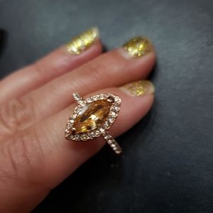 Womens Rose Gold w Marquise Cut Amber Stone sz 8.5